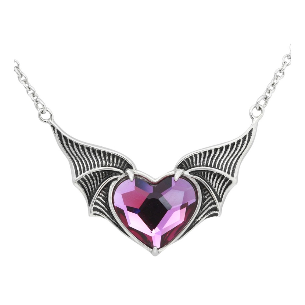 Heart and Wings Necklace Child of the Night with Purple Austrian Crystal NWT